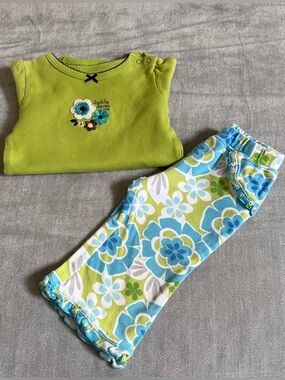Girls 9Months Carter's Lime Green Top with Blue & White Floral 2-piece Set